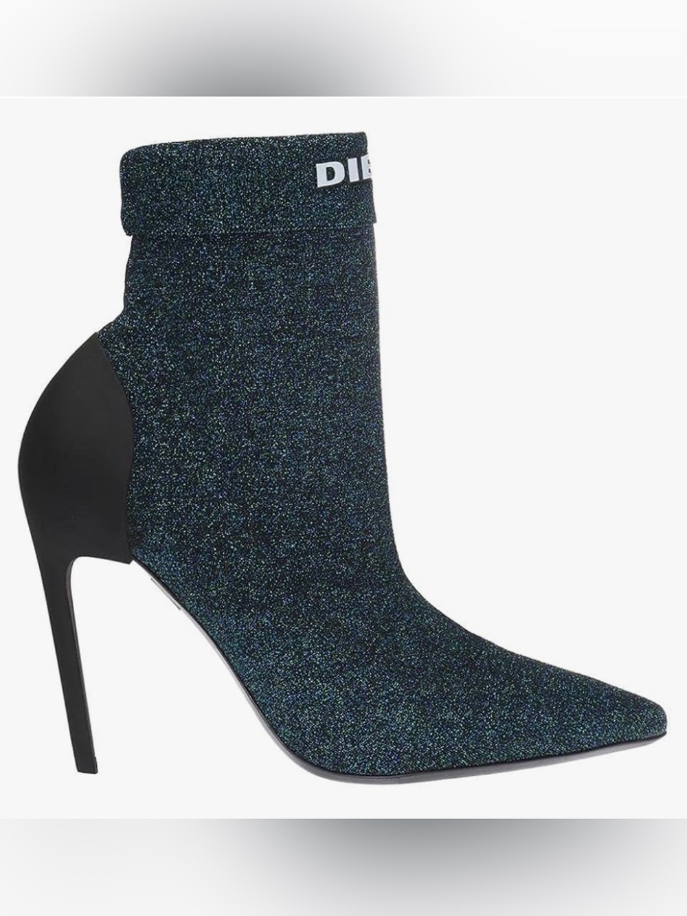 Diesel Black Glitter Slanty Pointed Ankle Boots Size 39